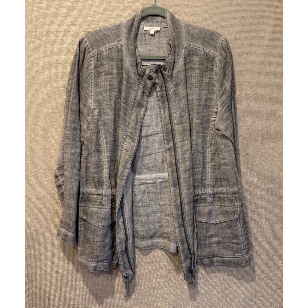 Gray Lightweight Linen Look Drawstring Waist Women's Utility Jacket Size L‎